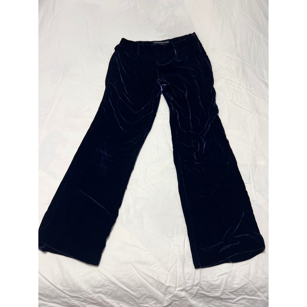Josephine Chaus Navy Blue Velvet Wide Leg Pants Silk Blend Size 8 Mid Rise